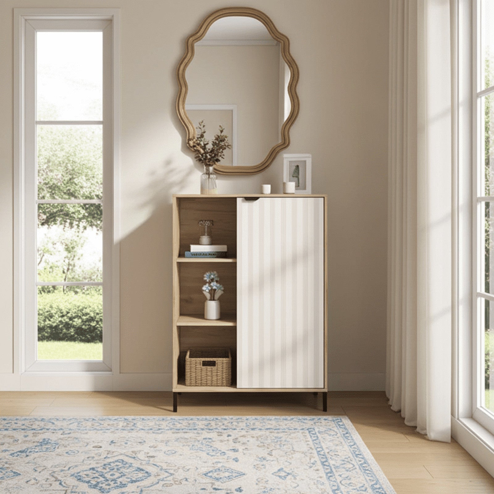 Evandria Grey Oak Effect Cashmere Slatted Short Sideboard