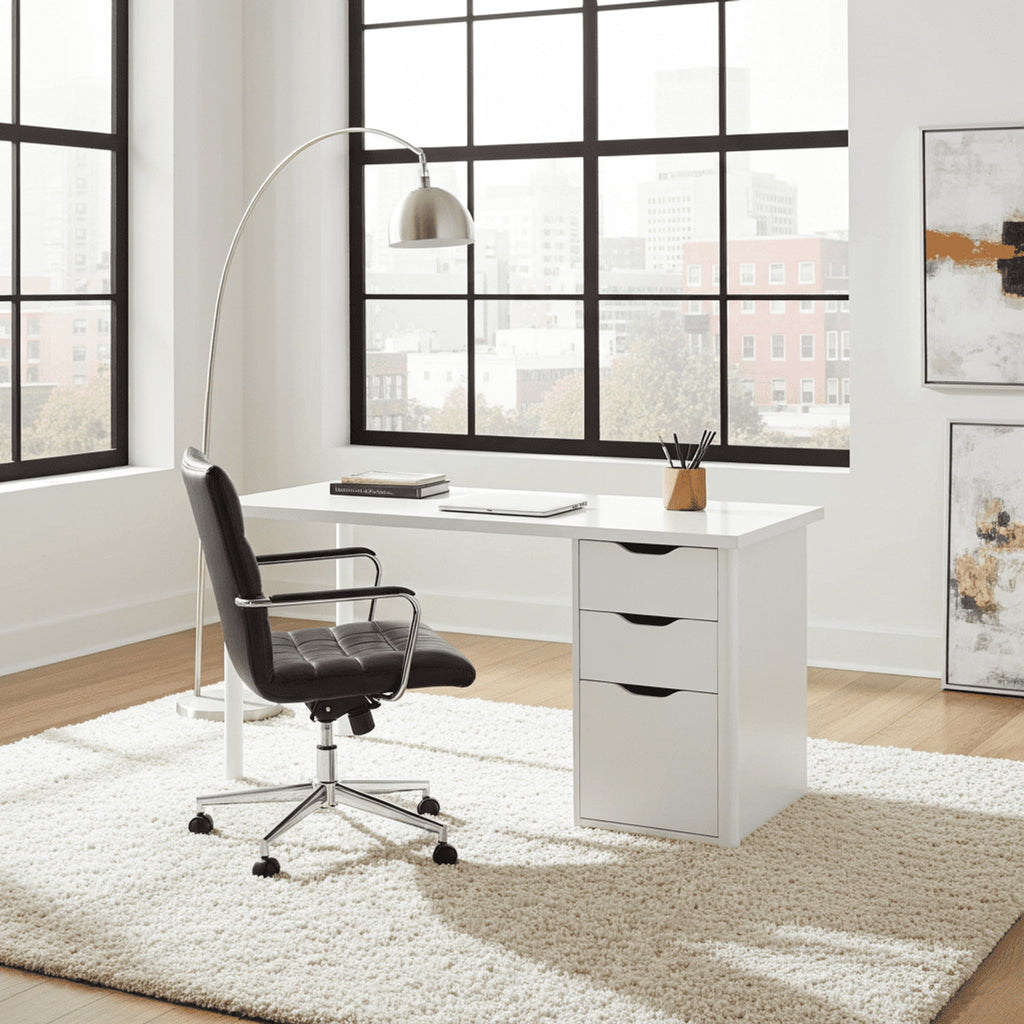 Blanco Arctic White Desk With Drawers and Cupboard