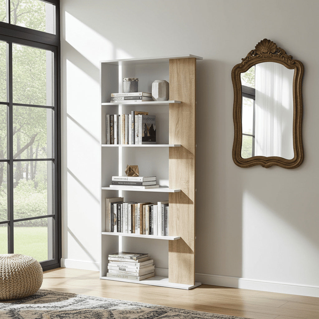 Adila White and Oak Effect Bookcase