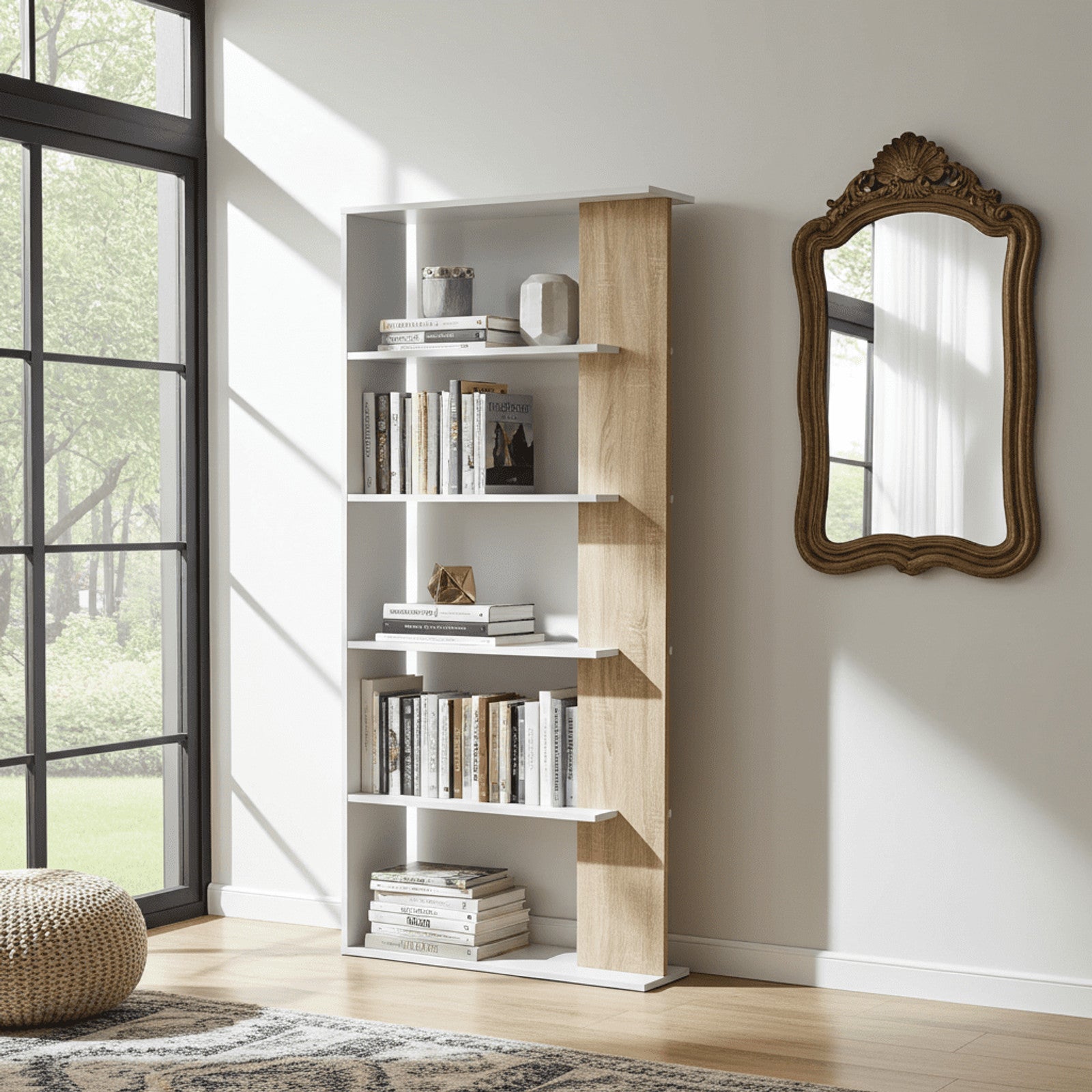 Adila White and Oak Effect Bookcase