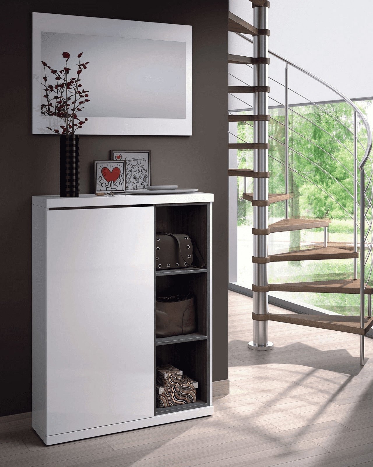Fendi White Gloss Shoe Cabinet Hallway Unit