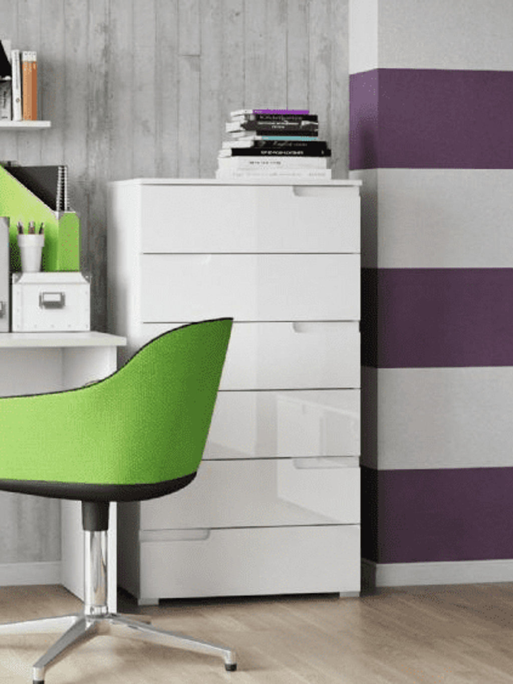 Santino White High Gloss Tall 6 Drawer Chest of Drawers
