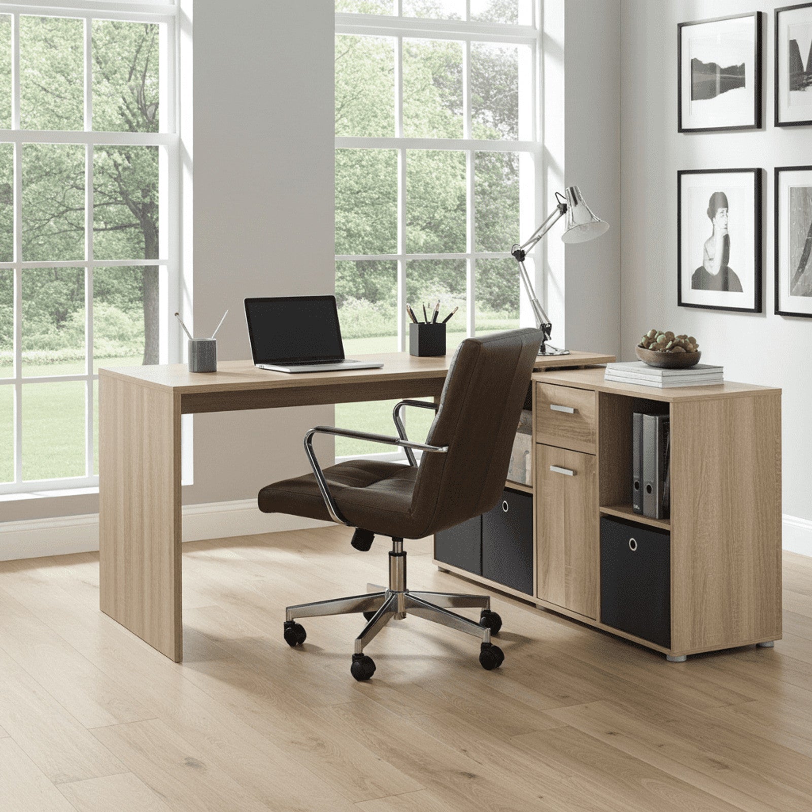 Luiz Oak Flexi Corner Office Desk