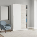 Columbus Arctic White and White Oak Effect Small Narrow Sliding 2 Door Wardrobe 120cm Wide