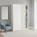 Columbus Arctic White and White Oak Effect Small Narrow Sliding 2 Door Wardrobe 120cm Wide