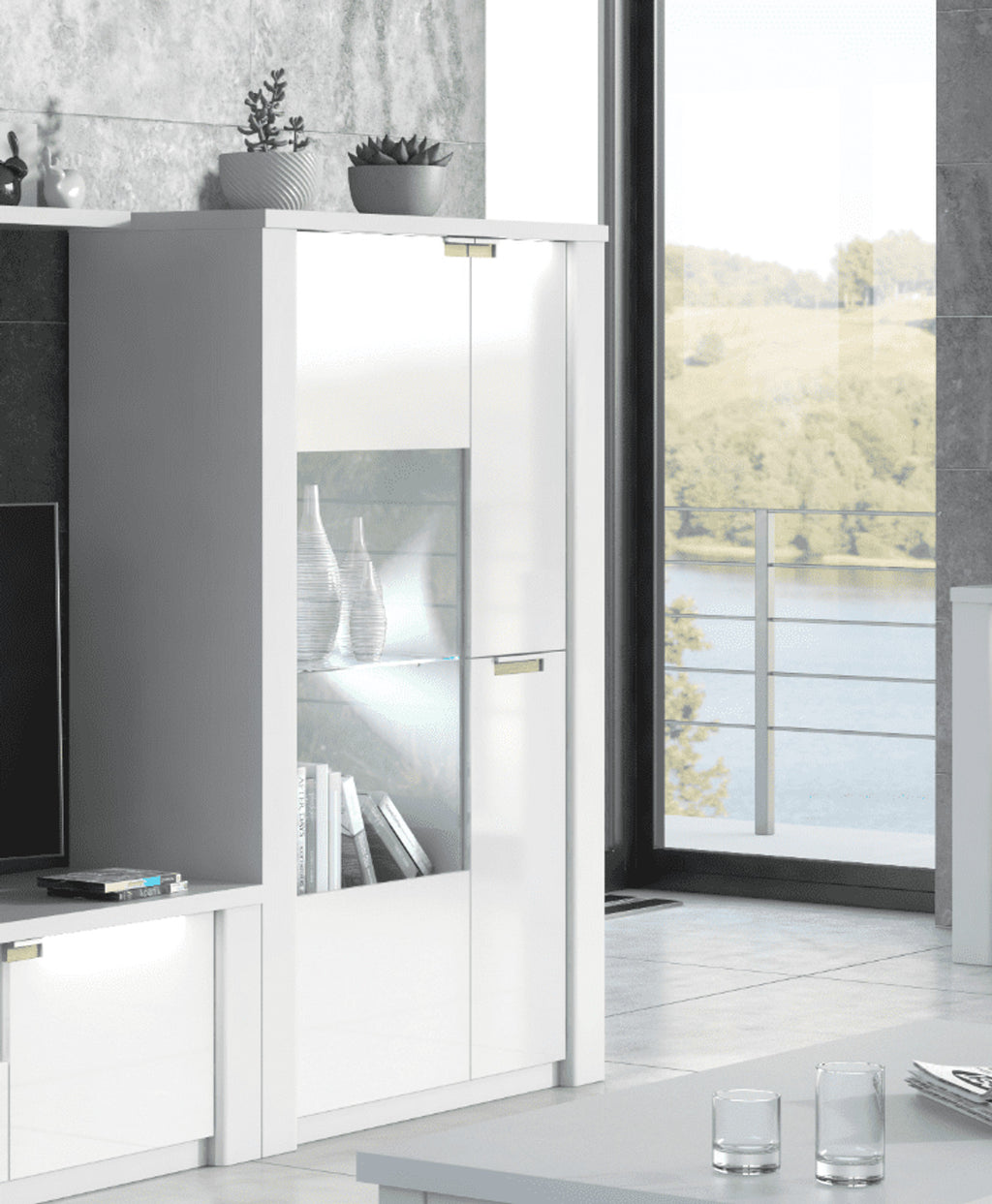 Ice White High Gloss Wide Display Unit