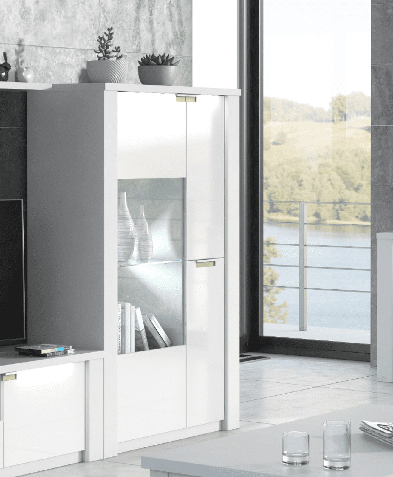 Ice White High Gloss Wide Display Unit