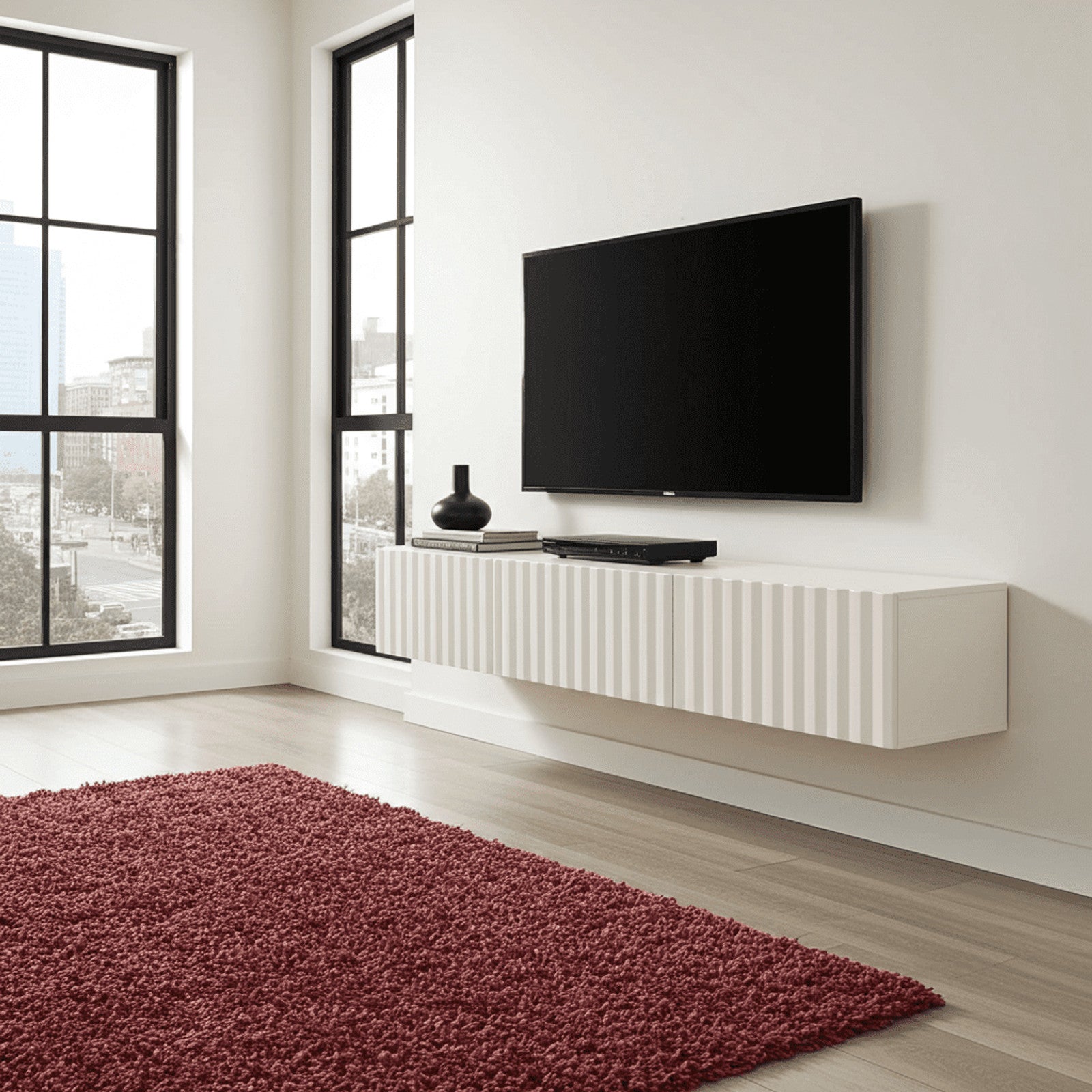 Como White Slat Effect Wall Mounted Floating Large TV Unit