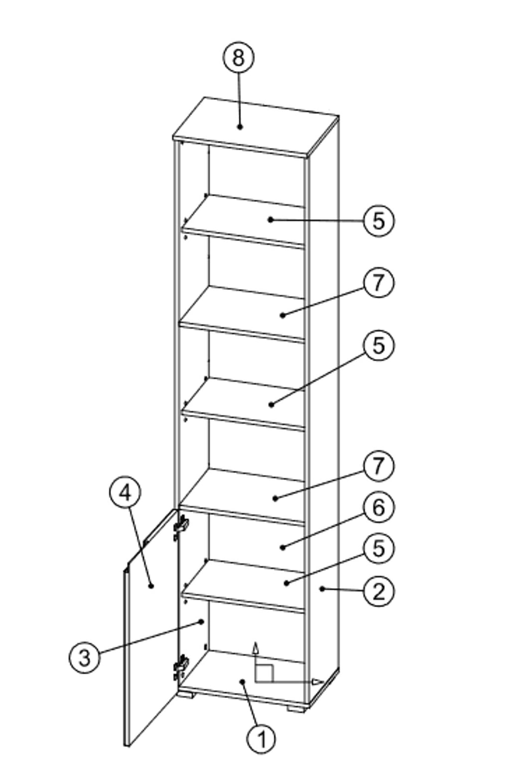Santino Tall Narrow Bookcase with White Gloss Door