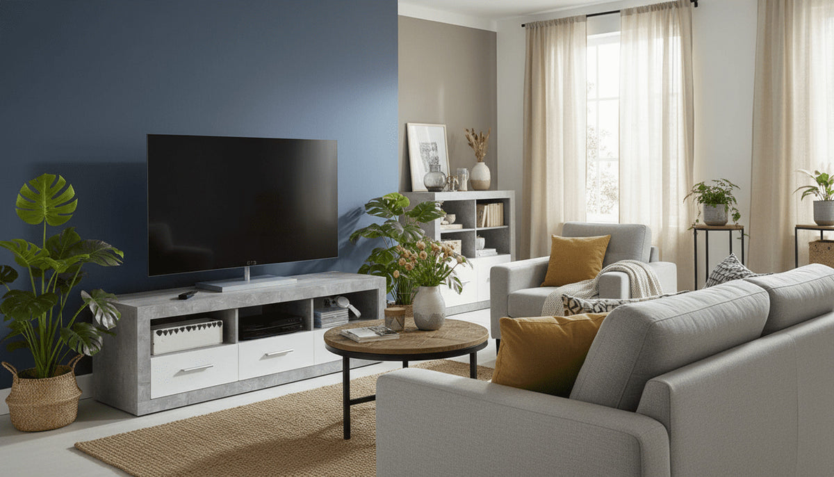 Pietra Large TV Cabinet Grey and White Gloss — side product view