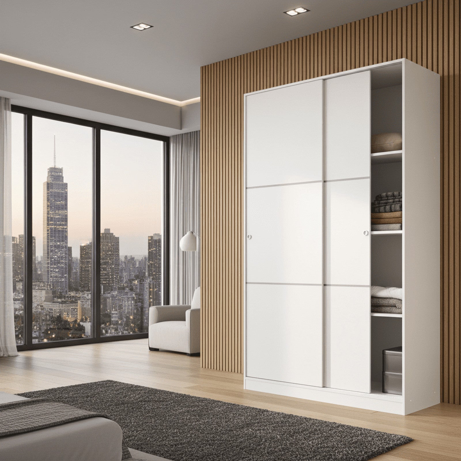 Madrid Sliding Door Wardrobe 120cm Gloss White