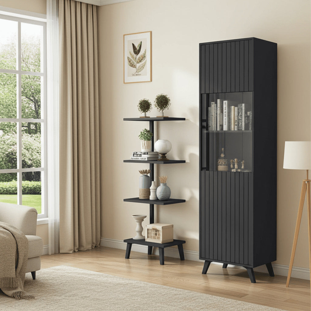 Atlantis Matte Black Tall Display Cabinet