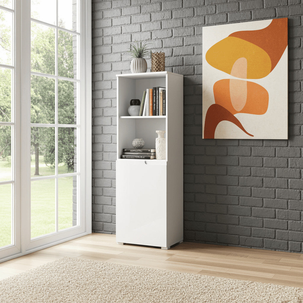 Santino White Gloss Short Narrow Bookcase
