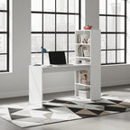 Double Matt White Computer Desk with Bookcase