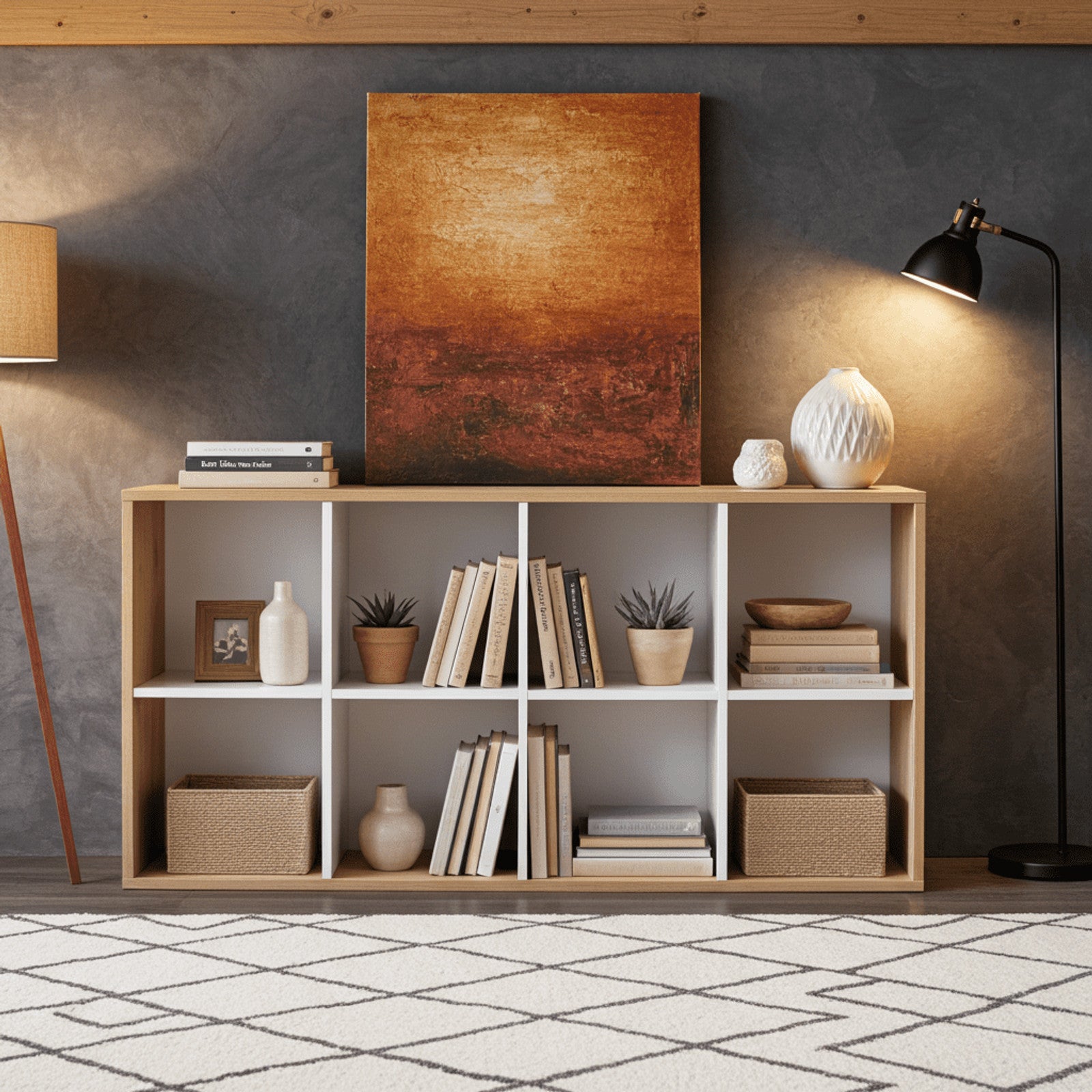 Danso Arctic White and Oak Short Bookshelf Unit