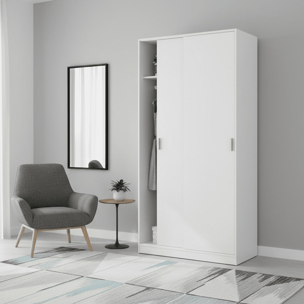 Hansen White Small Narrow Sliding 2 Door Wardrobe