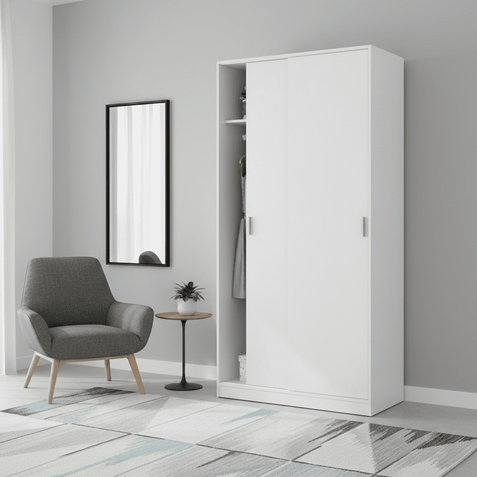 Hansen White Small Narrow Sliding 2 Door Wardrobe