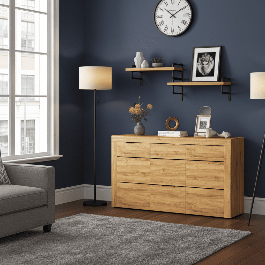 Camar Large Oak Effect 3 Drawer Sideboard