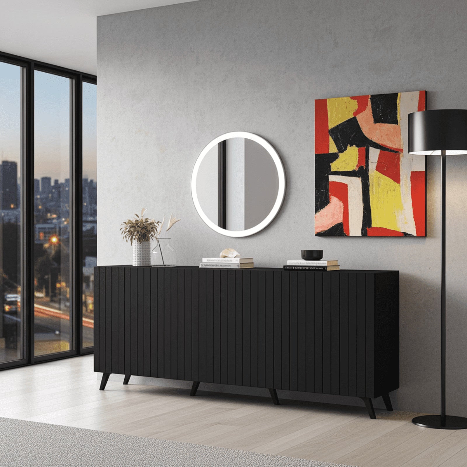 Atlantis Matte Black Wide 4 Door Sideboard