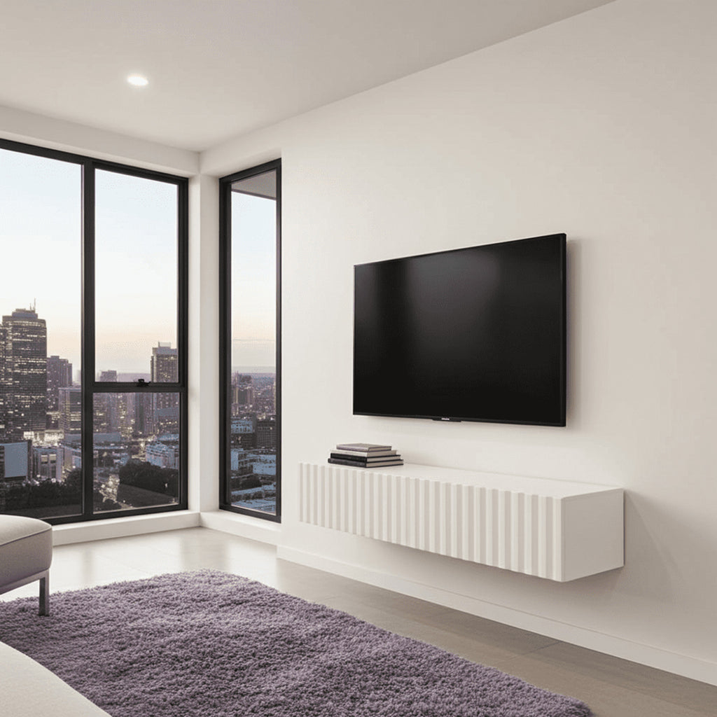 Como White Slat Effect Wall Mounted Floating Small TV Unit