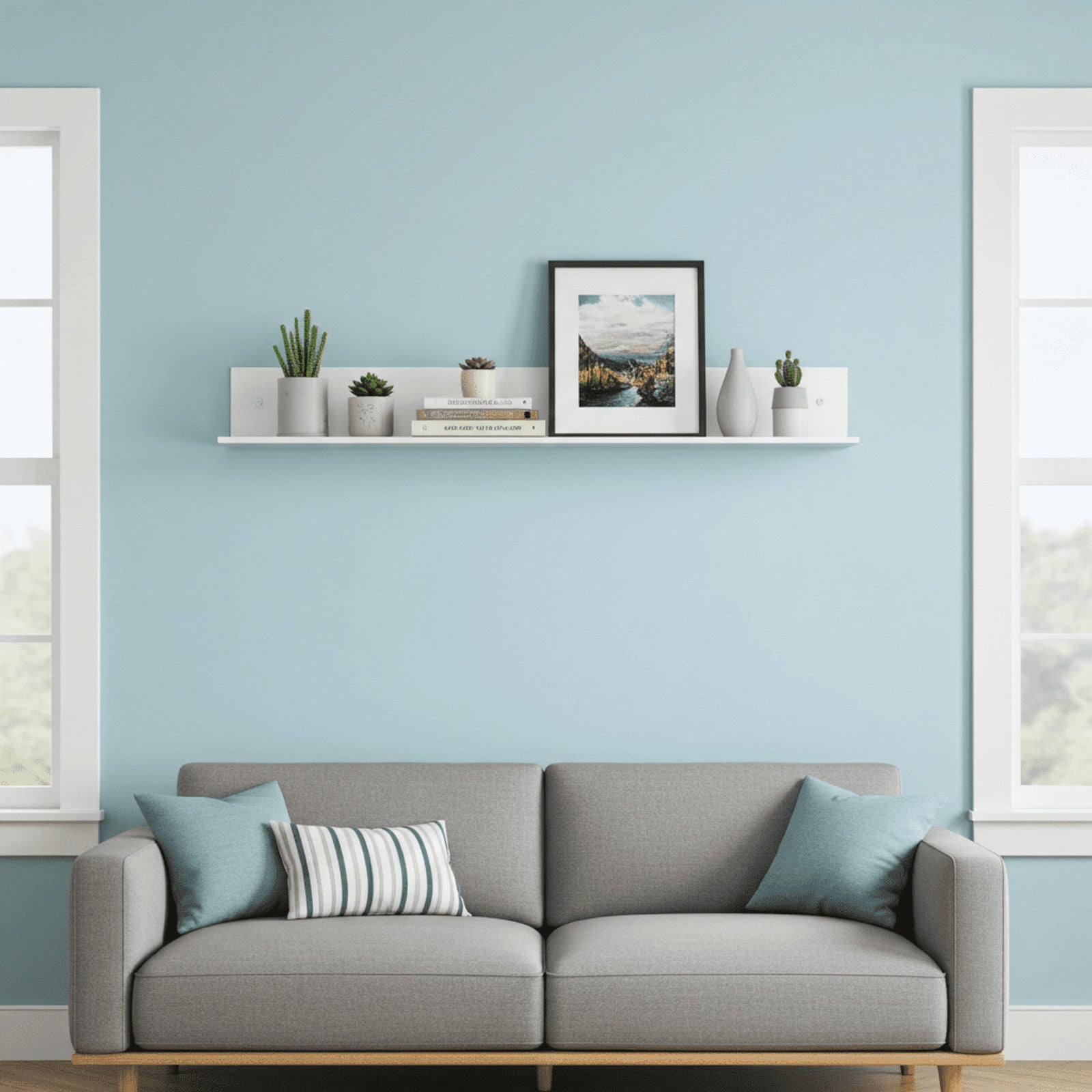 Santino White Gloss Long Floating Wall Shelf