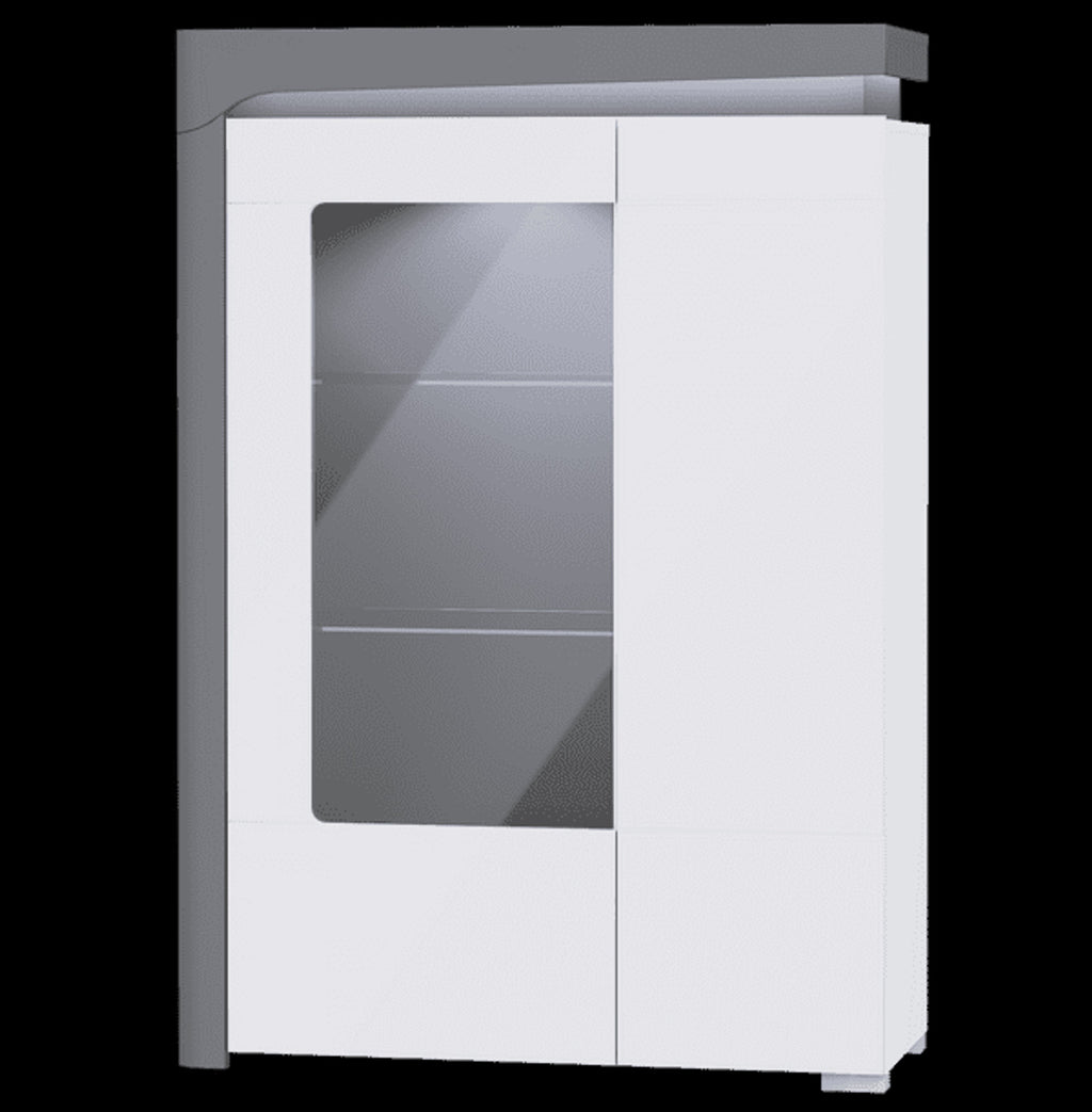 Athens Grey And White Gloss Low Wide Display Cabinet with LED Lights
