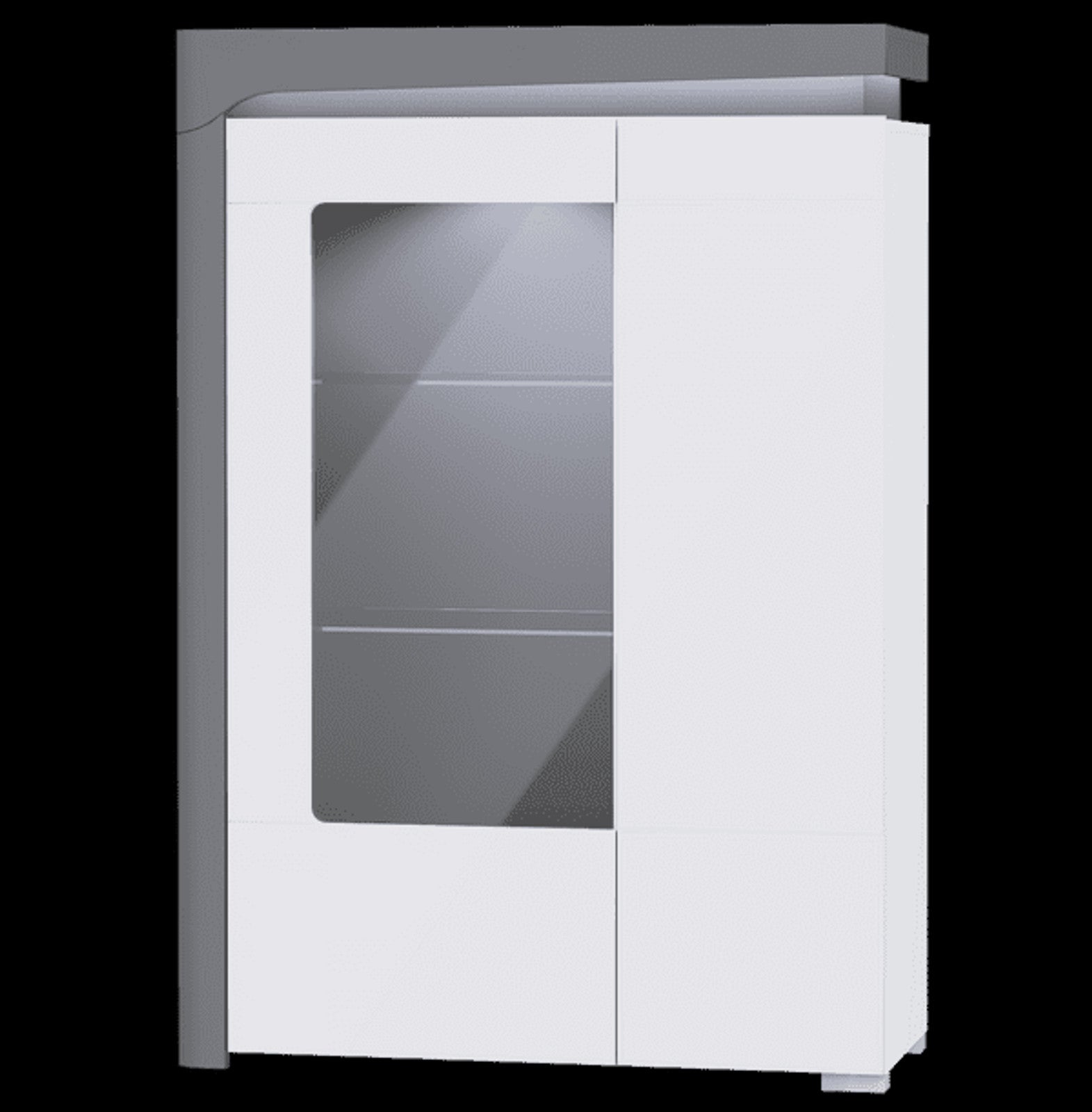 Athens Grey And White Gloss Low Wide Display Cabinet with LED Lights