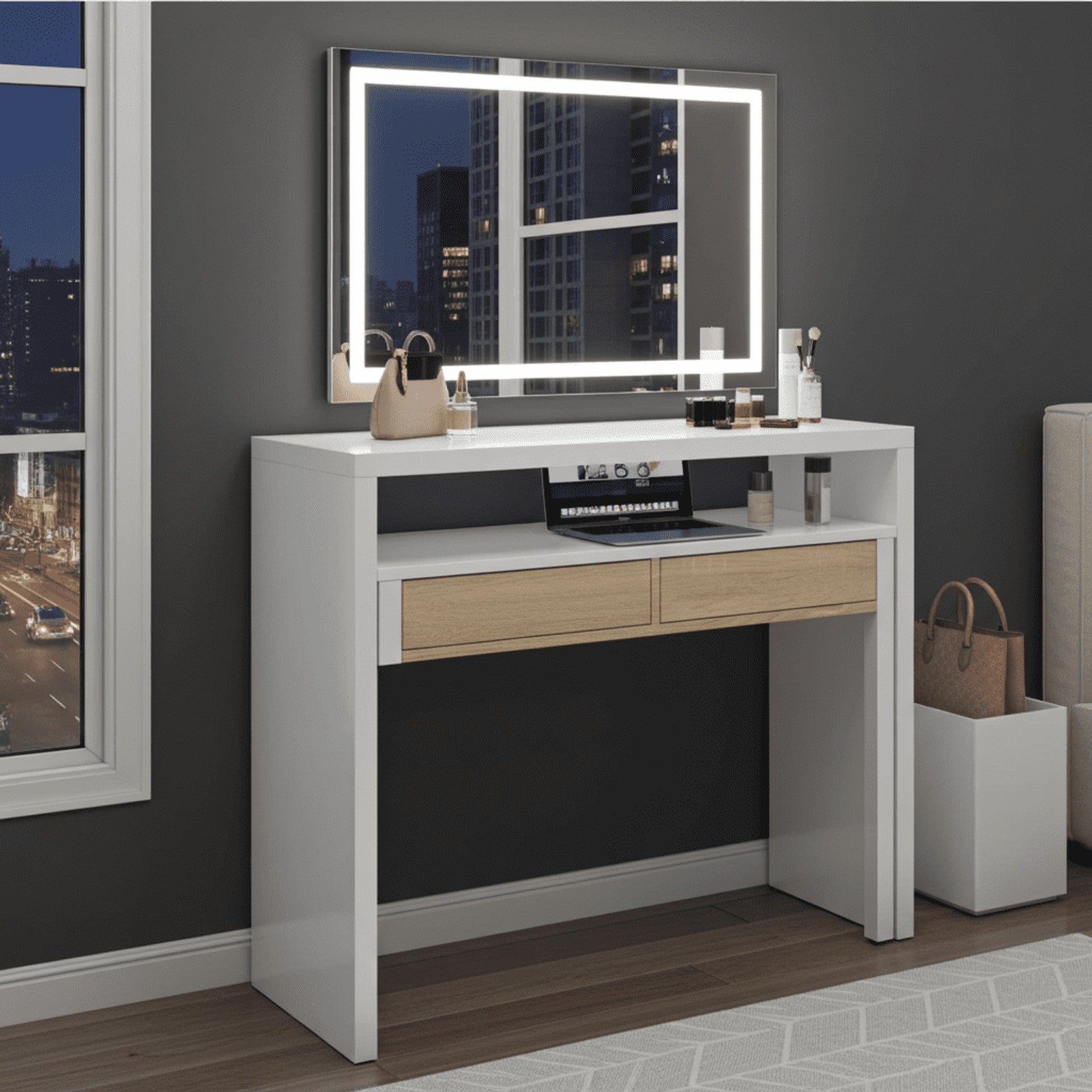 Turin White and Oak Desk/Dressing Table or Console Table