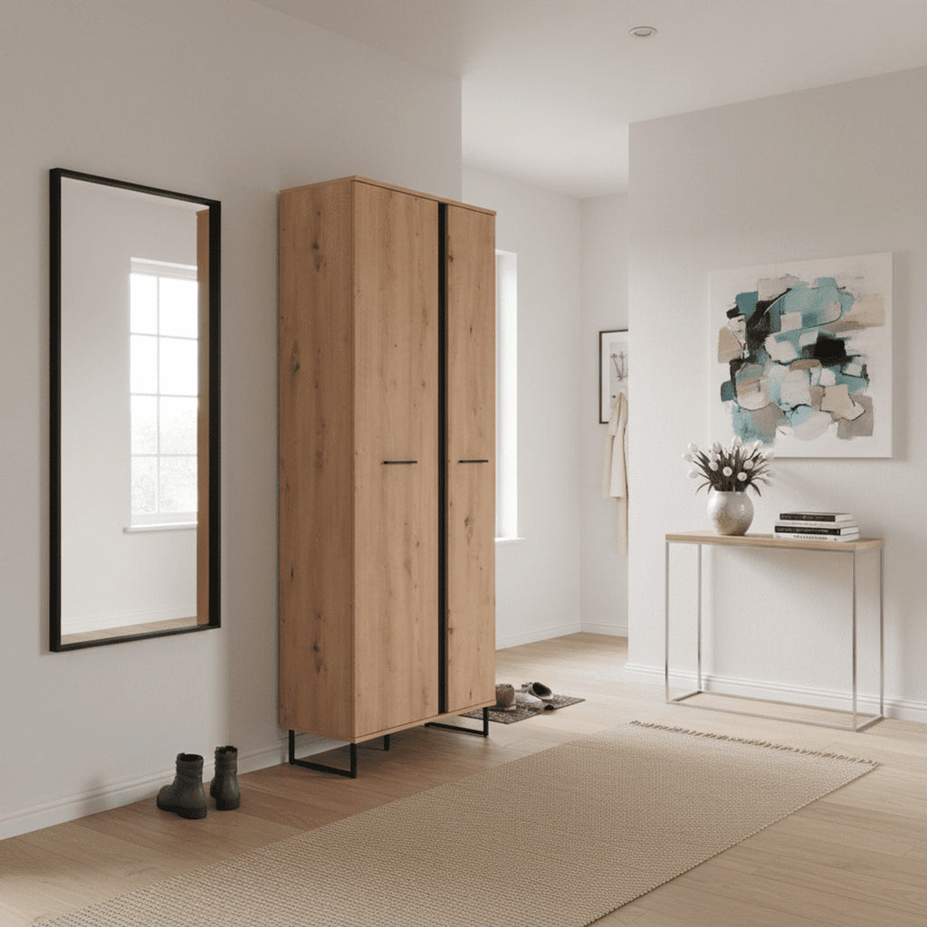 Sorrento Oak Effect Tall Slim 2 Door Wardrobe