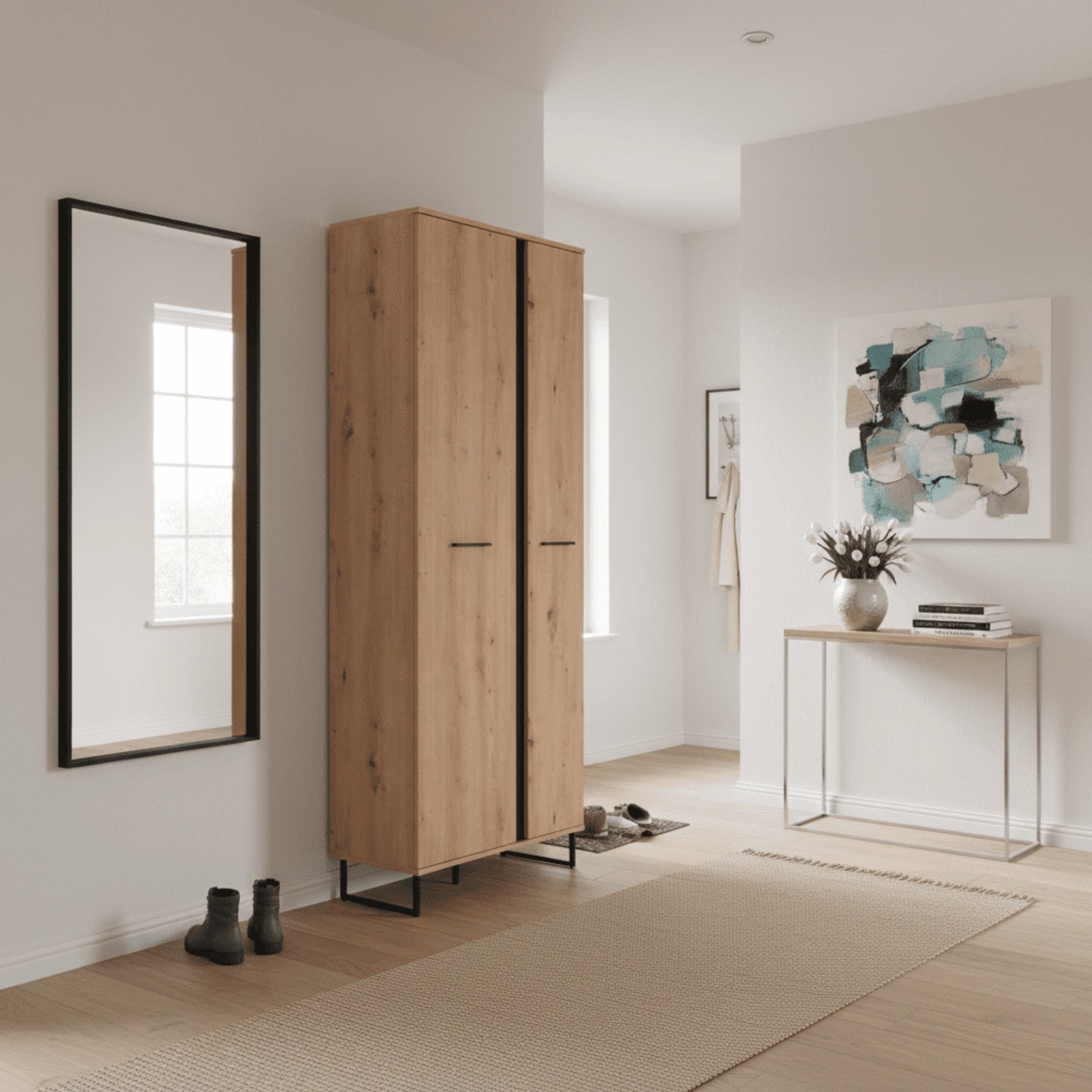 Sorrento Oak Effect Tall Slim 2 Door Wardrobe