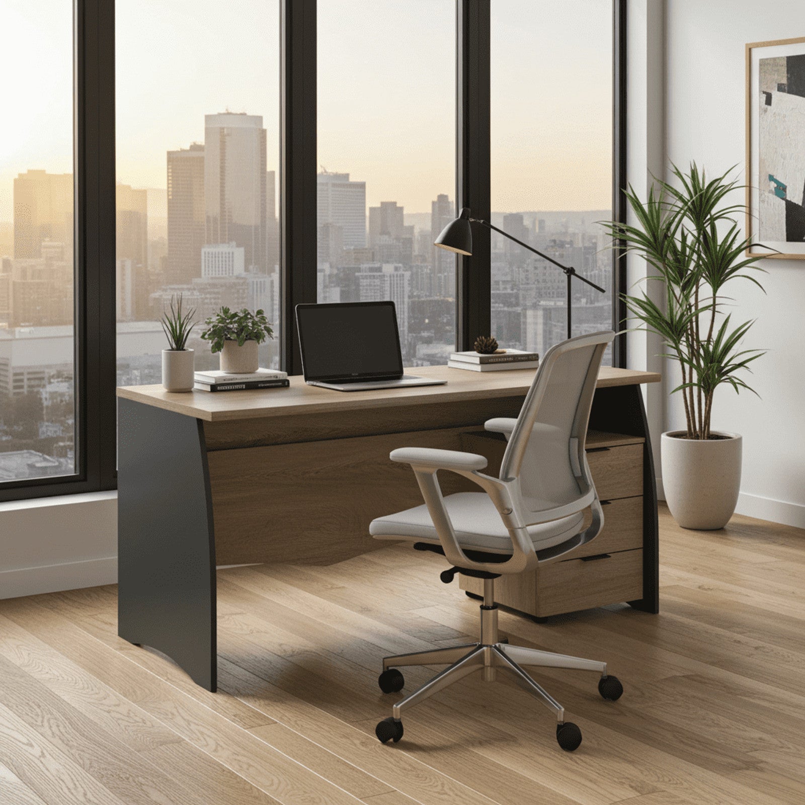 Oris Oak and Grey Large Desk With Drawers