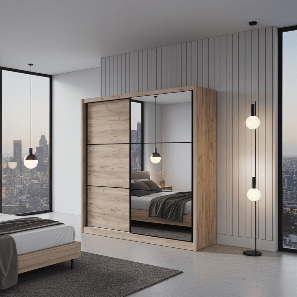 Navara Oak Effect Sliding Door Wardrobe 215cm