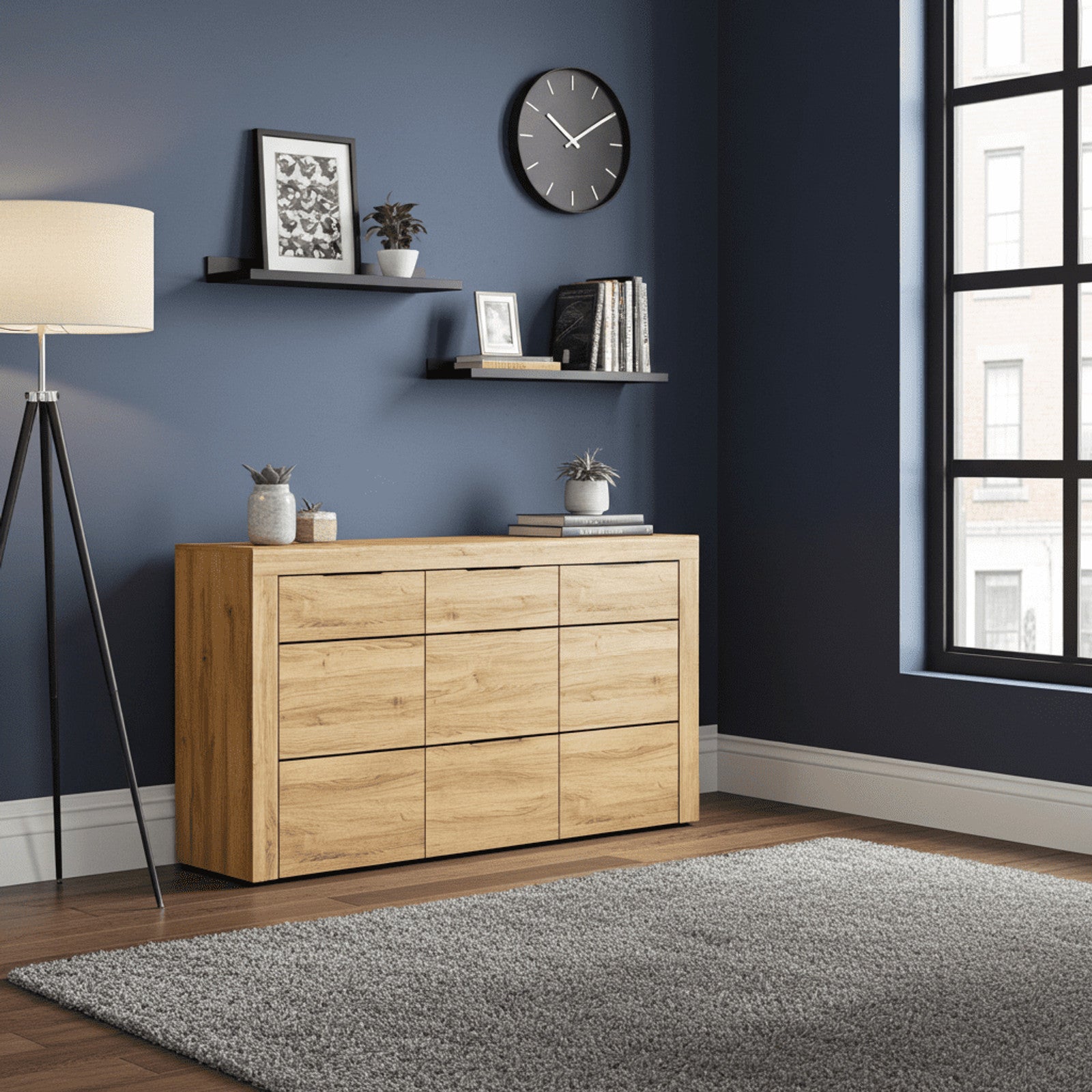 Camar Large Oak Effect 3 Drawer Sideboard