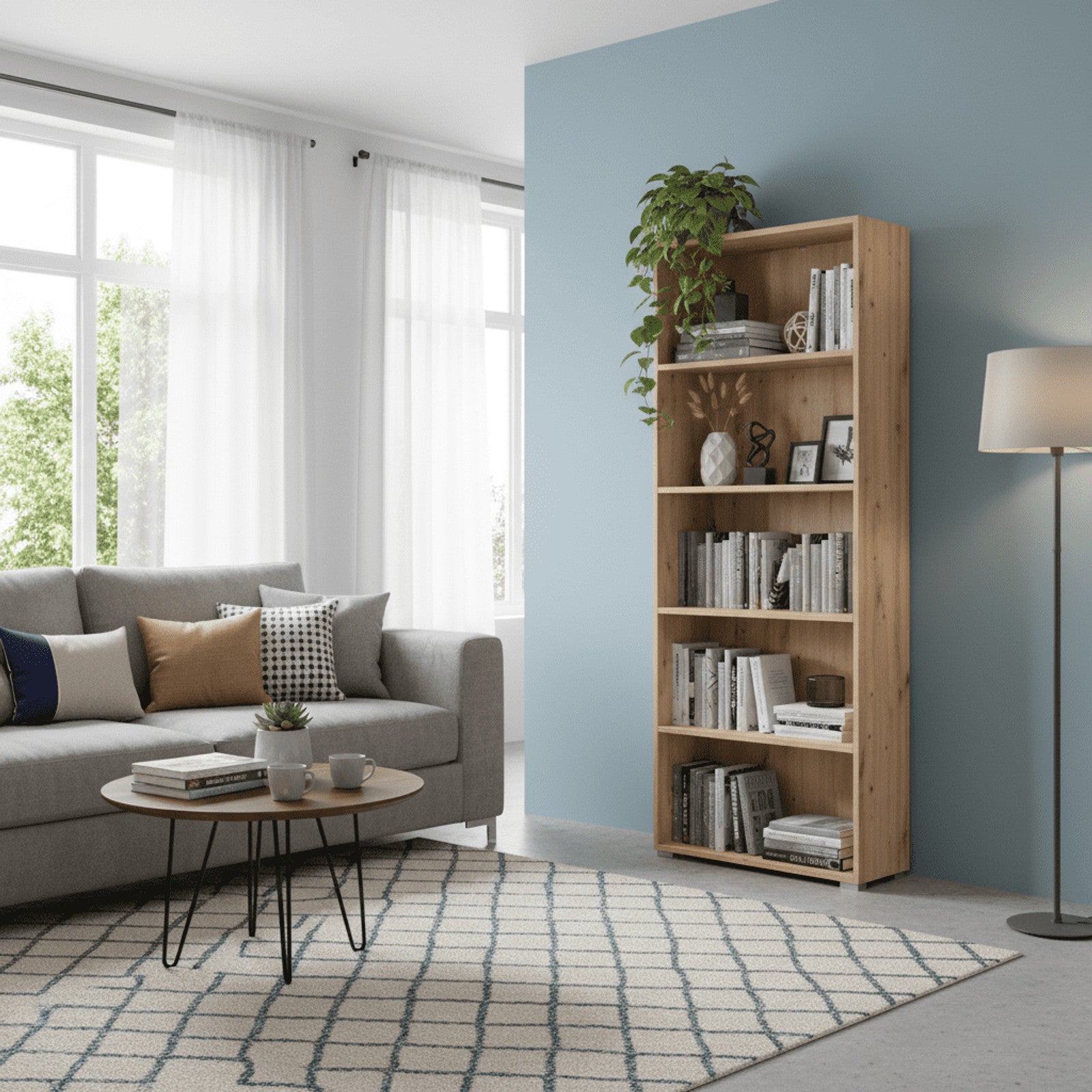 Thomas Artisan Oak Effect Slim 176.5cm Tall Bookcase