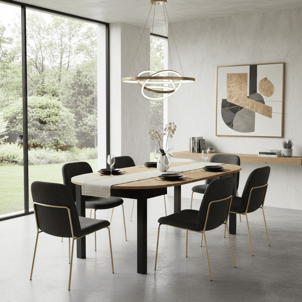 Wiktor Black And Oak Effect Round Extending Dining Table