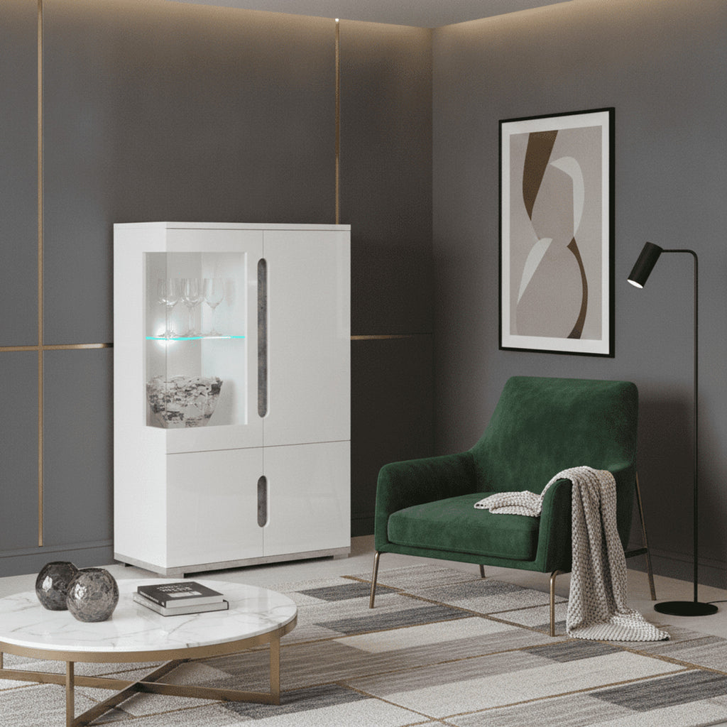 Elise White High Gloss And Grey Low Display Cabinet