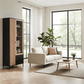 Clifton Slatted Artisan Oak Effect And Black 2 Door Display Cabinet