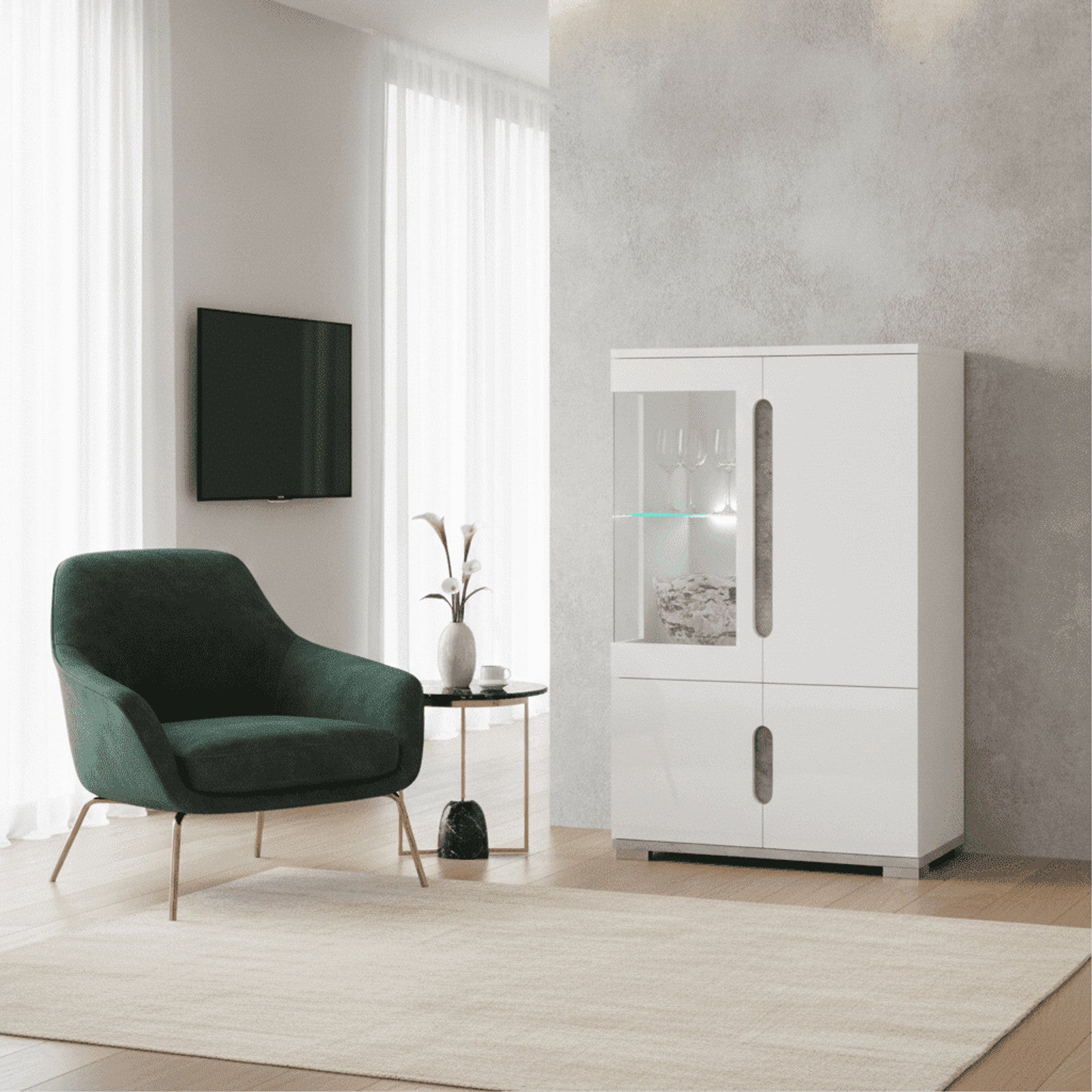 Elise White High Gloss And Grey Low Display Cabinet
