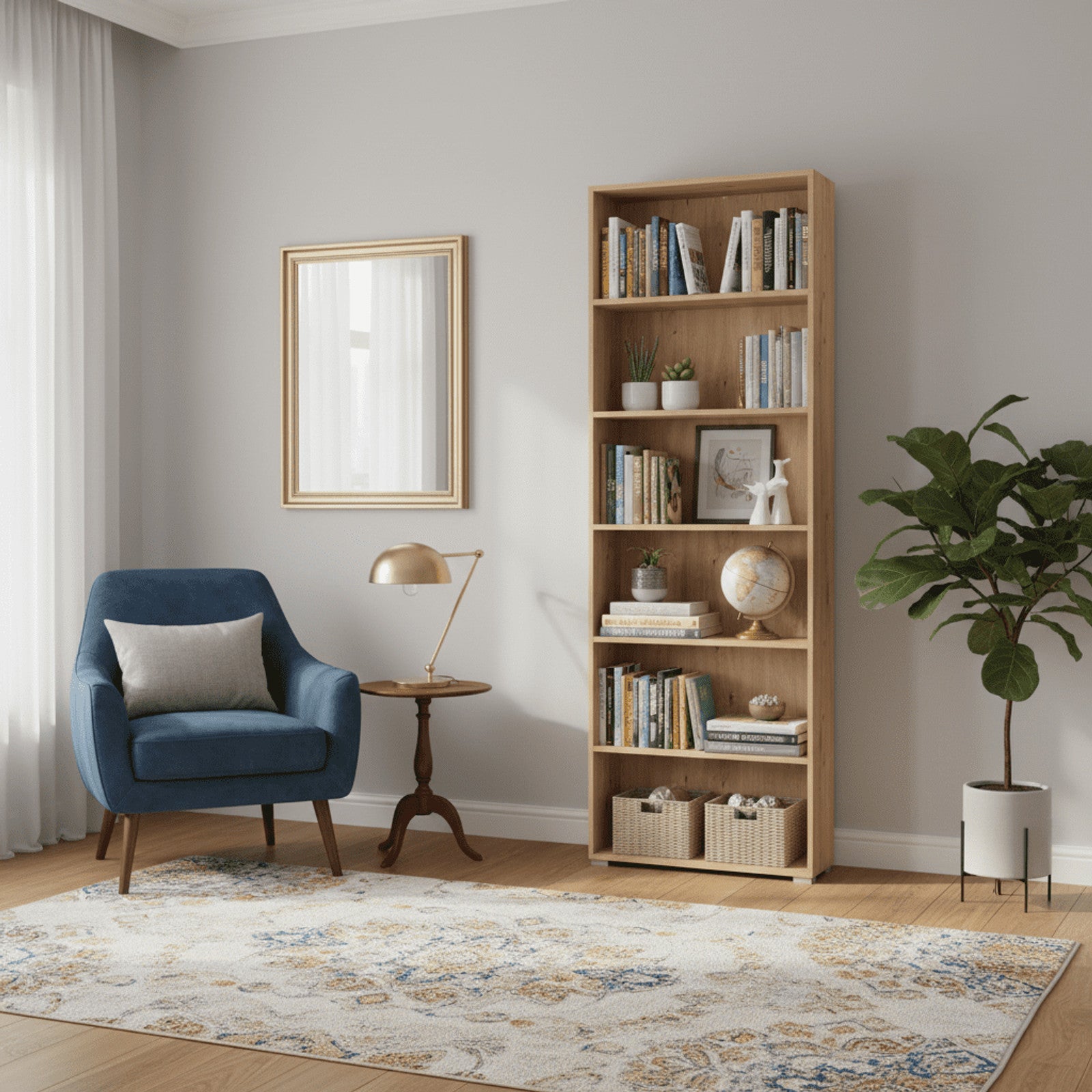 Thomas Artisan Oak Effect Slim 211.5cm Tall Bookcase