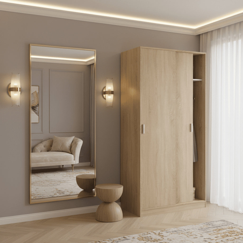 Hansen Canadian Oak Effect Small Narrow Sliding 2 Door Wardrobe
