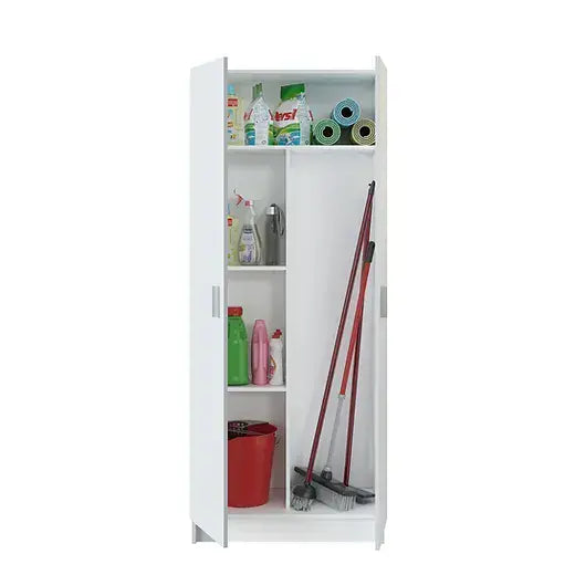 Utility Multi Purpose White 2 Door Storage Broom Cupboard