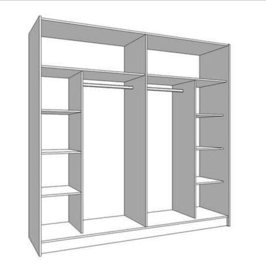 Valentina Grey 220cm Sliding Wardrobe with Mirror — interior storage layout