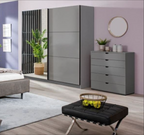 Valentina Grey 220cm Sliding Wardrobe with Mirror — bedroom lifestyle view