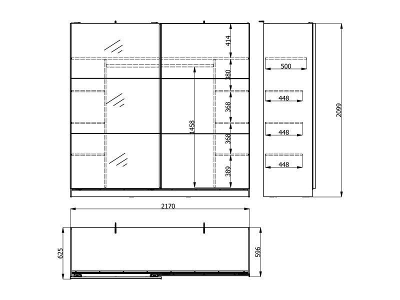 Valentina Grey 220cm Sliding Wardrobe with Mirror — dimensions and layout