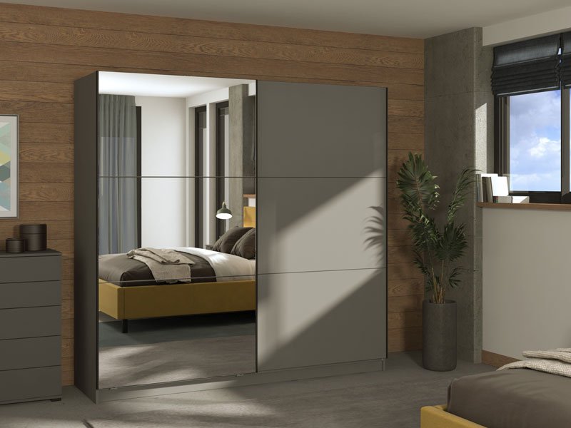 Valentina Grey 220cm Sliding Wardrobe with Mirror — lifestyle view