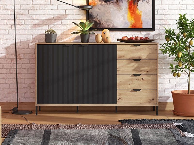 Vilamoura Artisan Oak Effect And Black Sideboard — main product view