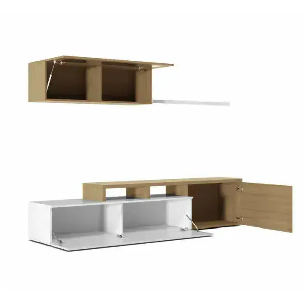 Warrington White Gloss And Oak Effect Reversible L-Shaped TV Entertainment Wall Unit Cabinet