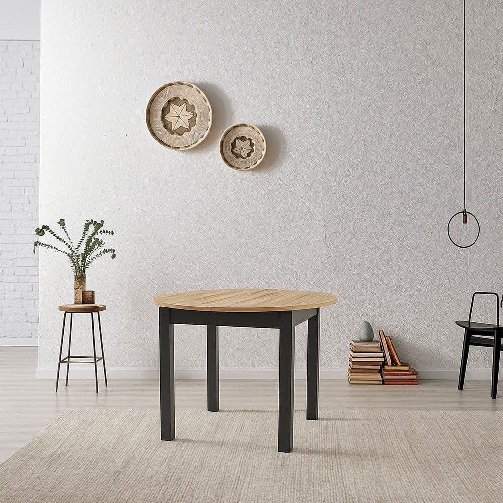 Wiktor Black And Oak Effect Round Extending Dining Table — lifestyle view