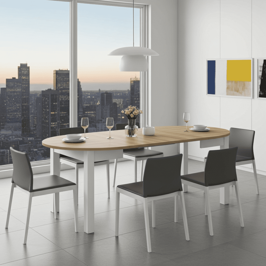 Wiktor White And Oak Effect Round Extending Dining Table — extension detail