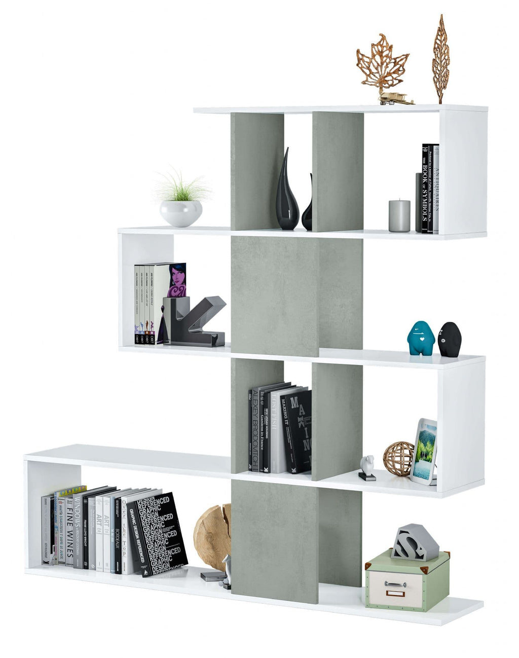 Zaga Arctic White and Concrete Grey Bookcase